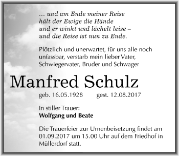 Traueranzeige von Manfred Schulz von Mitteldeutsche Zeitung Halle/Saalkreis