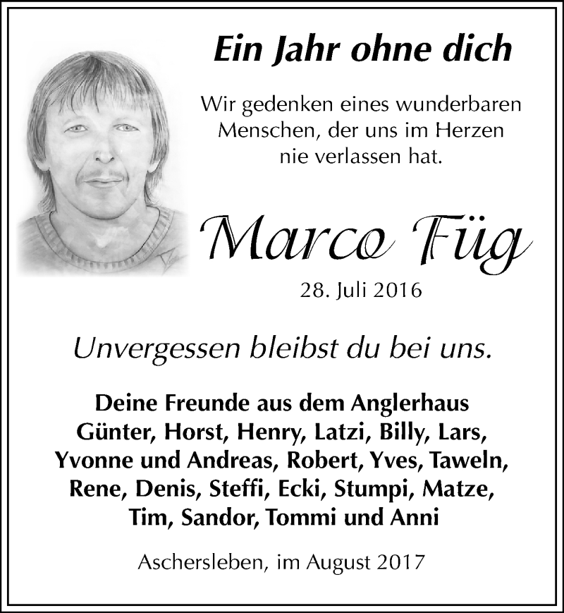  Traueranzeige für Marco Füg vom 05.08.2017 aus Mitteldeutsche Zeitung Aschersleben