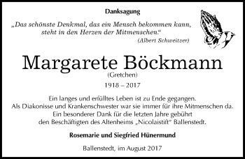 Traueranzeige von Margarete Böckmann von Mitteldeutsche Zeitung Quedlinburg