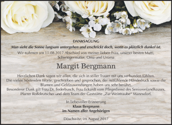 Traueranzeige von Margit Bergmann von Super Sonntag Zeitz