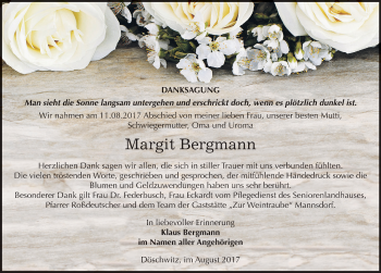 Traueranzeige von Margit Bergmann von Mitteldeutsche Zeitung Zeitz