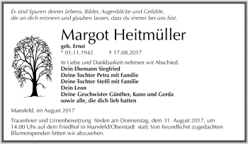 Traueranzeige von Margot Heitmüller von Super Sonntag SGH Mansf. Land