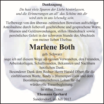 Traueranzeige von Marlene Both von WVG - Wochenspiegel Bitterfeld