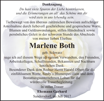 Traueranzeige von Marlene Both von Mitteldeutsche Zeitung Bitterfeld