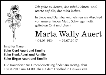 Traueranzeige von Marta Wally Auert von Mitteldeutsche Zeitung Merseburg/Querfurt