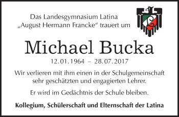 Traueranzeige von Michael Bucka von Mitteldeutsche Zeitung Halle/Saalkreis