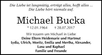 Traueranzeige von Michael Bucka von Mitteldeutsche Zeitung Halle/Saalkreis