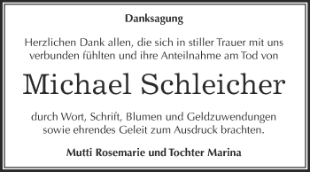 Traueranzeige von Michael Schleicher von WVG - Wochenspiegel Dessau / Köthen