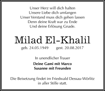 Traueranzeige von Milad El-Khalil von Mitteldeutsche Zeitung Halle/Saalkreis