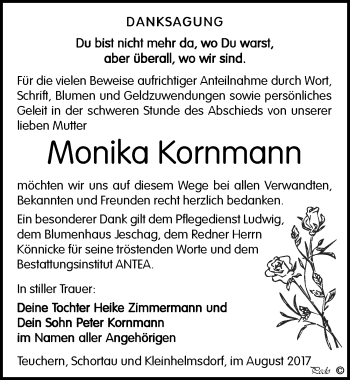 Traueranzeige von Monika Kornmann von Mitteldeutsche Zeitung Weißenfels
