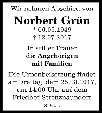 Traueranzeige von Norbert Grün von Mitteldeutsche Zeitung Bernburg