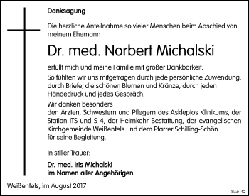 Traueranzeige von Norbert Michalski von Mitteldeutsche Zeitung Weißenfels