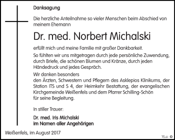 Traueranzeige von Norbert Michalski von WVG - Wochenspiegel NMB / WSF / ZTZ