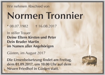 Traueranzeige von Normen Tronnier von Super Sonntag Bernburg
