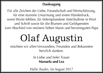 Traueranzeige von Olaf Augustin von Mitteldeutsche Zeitung Halle/Saalkreis