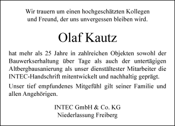 Traueranzeige von Olaf Kautz von Mitteldeutsche Zeitung Sangerhausen