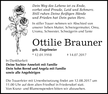 Traueranzeige von Ottilie Brauner von Mitteldeutsche Zeitung Bitterfeld