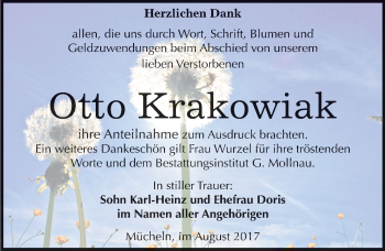 Traueranzeige von Otto Krakowiak von Mitteldeutsche Zeitung Merseburg/Querfurt