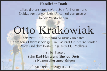 Traueranzeige von Otto Krakowiak von WVG - Wochenspiegel Merseburg
