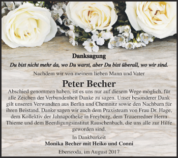 Traueranzeige von Peter Becher von WVG - Wochenspiegel NMB / WSF / ZTZ