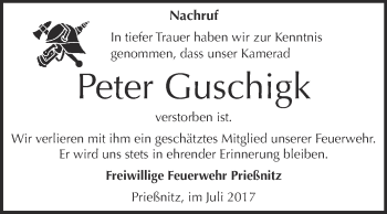 Traueranzeige von Peter Guschigk von WVG - Wochenspiegel NMB / WSF / ZTZ
