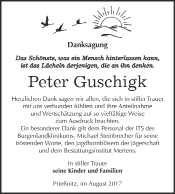 Traueranzeige von Peter Guschigk von WVG - Wochenspiegel NMB / WSF / ZTZ