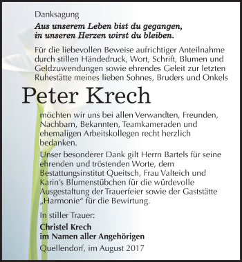 Traueranzeige von Peter Krech von Mitteldeutsche Zeitung Köthen