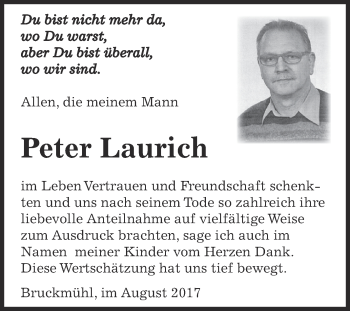 Traueranzeige von Peter Laurich von Super Sonntag Bernburg