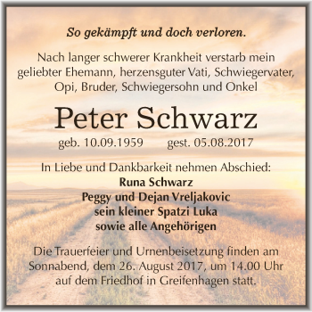 Traueranzeige von Peter Schwarz von Super Sonntag SGH Mansf. Land