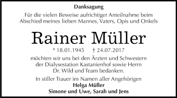 Traueranzeige von Rainer Müller von WVG - Wochenspiegel Bitterfeld