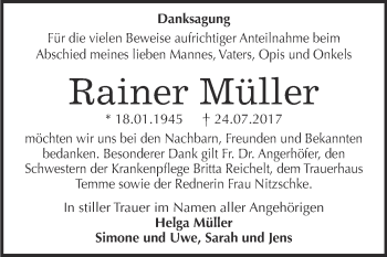 Traueranzeige von Rainer Müller von WVG - Wochenspiegel Bitterfeld