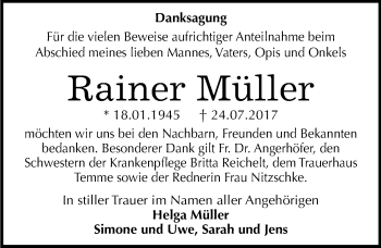 Traueranzeige von Rainer Müller von Mitteldeutsche Zeitung Bitterfeld
