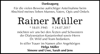 Traueranzeige von Rainer Müller von Mitteldeutsche Zeitung Dessau-Roßlau