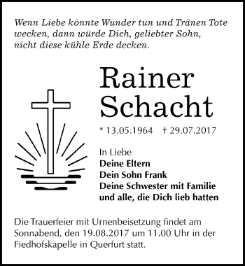 Traueranzeige von Rainer Schacht von Mitteldeutsche Zeitung Merseburg/Querfurt