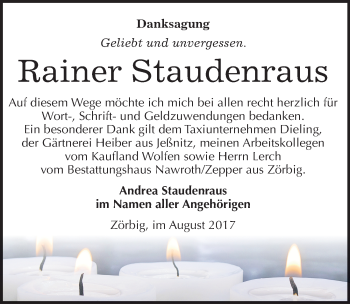 Traueranzeige von Rainer Staudenraus von Mitteldeutsche Zeitung Bitterfeld