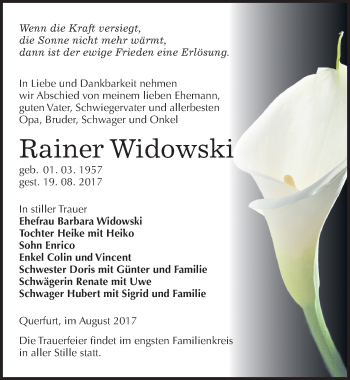 Traueranzeige von Rainer Widowski von Mitteldeutsche Zeitung Merseburg/Querfurt