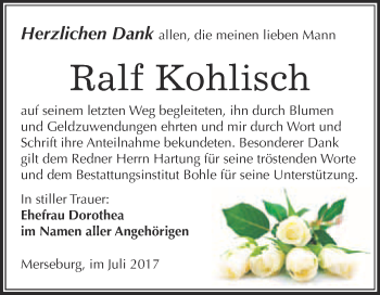 Traueranzeige von Ralf Kohlisch von Super Sonntag Merseburg