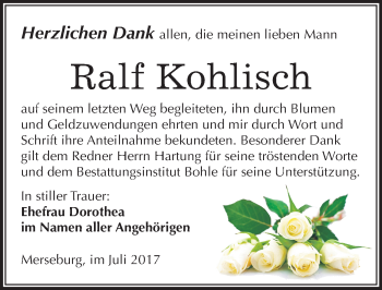 Traueranzeige von Ralf Kohlisch von Mitteldeutsche Zeitung Merseburg/Querfurt
