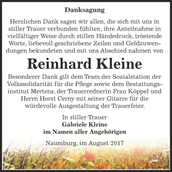 Traueranzeige von Reinhard Kleine von WVG - Wochenspiegel NMB / WSF / ZTZ