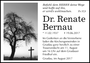 Traueranzeige von Renate Bernau von Mitteldeutsche Zeitung Köthen