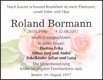 Traueranzeige von Roland Bormann von WVG - Wochenspiegel Wittenberg