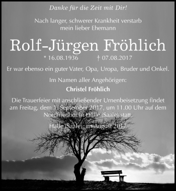 Traueranzeige von Rolf-Jürgen Fröhlich von Mitteldeutsche Zeitung Halle/Saalkreis