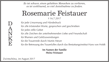 Traueranzeige von Rosemarie Feistauer von Mitteldeutsche Zeitung Halle/Saalkreis