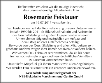 Traueranzeige von Rosemarie Feistauer von Mitteldeutsche Zeitung Halle/Saalkreis