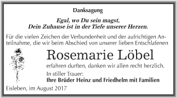 Traueranzeige von Rosemarie Löbel von Wochenspiegel Mansfelder Land