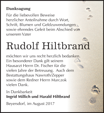 Traueranzeige von Rudolf Hiltbrand von Mitteldeutsche Zeitung Bitterfeld