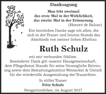 Traueranzeige von Ruth Schulz von Super Sonntag Bernburg