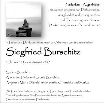 Traueranzeige von Siegfried Burschitz von WVG - Wochenspiegel Bitterfeld
