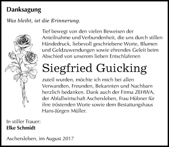 Traueranzeige von Siegfried Guicking von Mitteldeutsche Zeitung Aschersleben