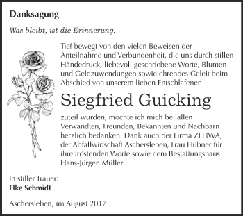 Traueranzeige von Siegfried Guicking von Super Sonntag Aschersleben